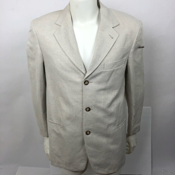 TODAY'S MAN Men's Blazer Jacket Sz M Linen Blend Beige 3 Buttons Single Breasted - Picture 7 of 9